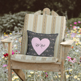 Almofada Seja cor-de-rosa em Rosas finos e faixas pretas