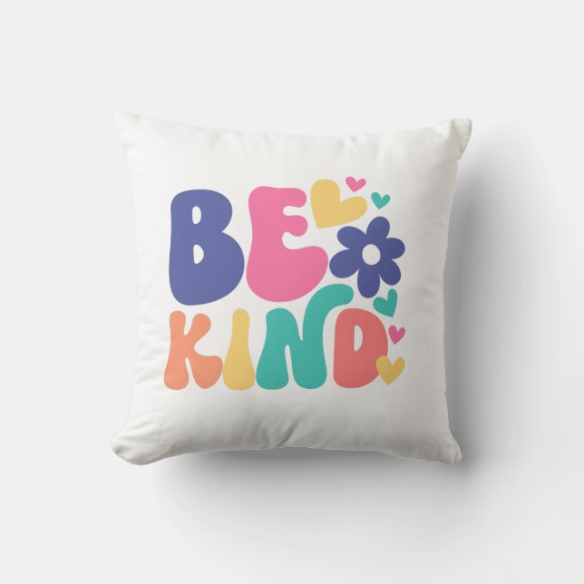 Almofada Seja gentil com corações e flores (Frente)