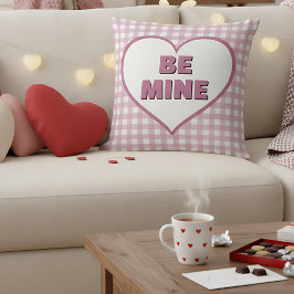 Almofada Seja Minha Namorada Rosa e Branco Xadrez Gingham