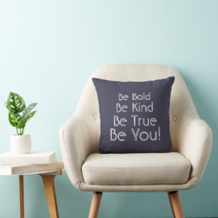 Almofada Seja simpático, Inspirador, Dizendo Azul Branco