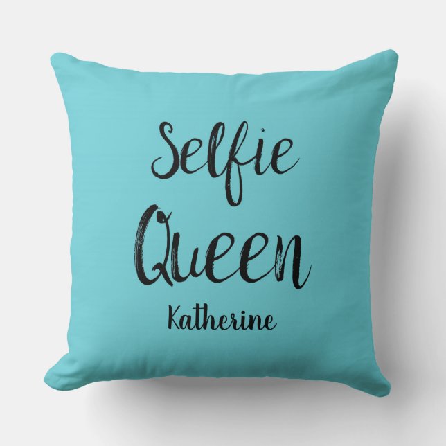 Almofada Selfie Queen Name Personalised Turquoise Teal Blue (Frente)