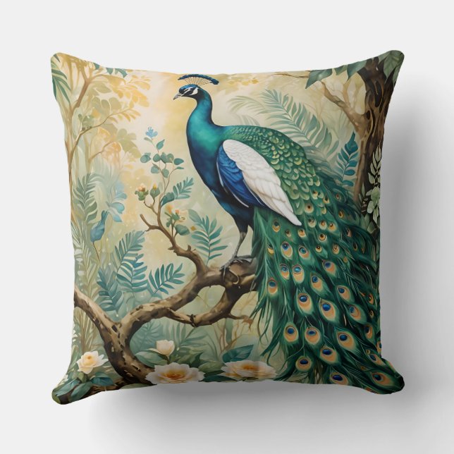 Almofada Selva Floral de Teal de Ouro Peacock (Verso)