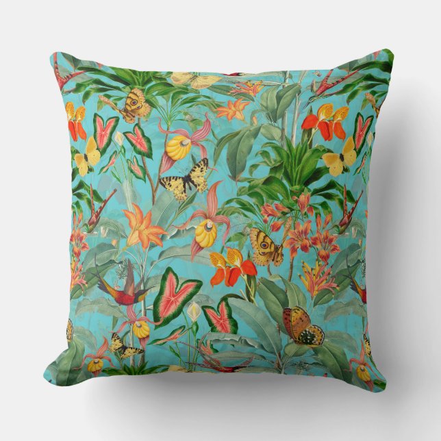 Almofada Selva Tropical Com Insetos Aves E Flores (Frente)