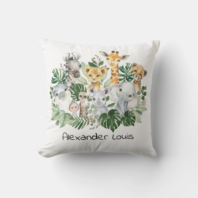 Almofada Selva Tropical Safari Animais Selvagens Greenery B (Frente)