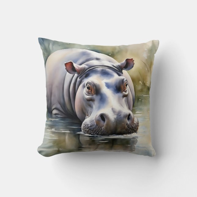 Almofada Selvagem Serenity Watercolor Hippo (Frente)