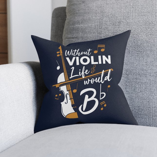 Almofada Sem A Vida Violina Seria Um Músico Flagrante (Cute Violinist Navy Blue Throw Pillow with funny saying)