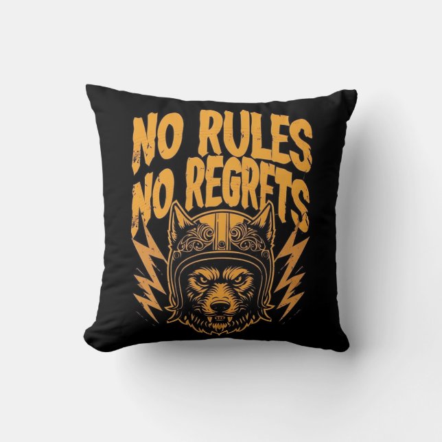 Almofada Sem Regras Não Lamenta - Gráfico de Wolf Biker (Frente)