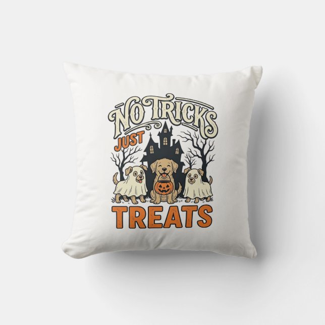 Almofada Sem Truques Apenas Guloseimas de Halloween Cachorr (Frente)