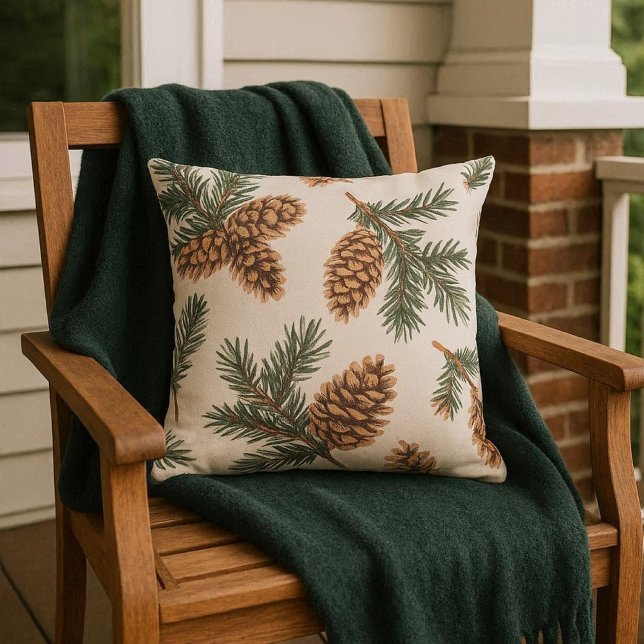 Almofada Sempre Verde e Pinecone Varanda / Pátio (Decorate your porch with throw pillows.  A perfect winter season decoration )