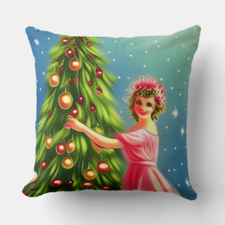 Almofada Senhora e Árvore de Natal Vintage Retro Caprichosa