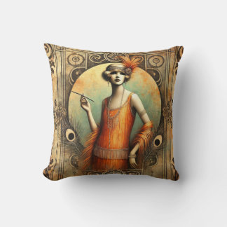 Almofada Senhora Flapper Elegante em um Vestido Laranja, Ar