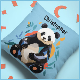 Almofada Sentado Colorido Urso de Panda Nome Personalizado 