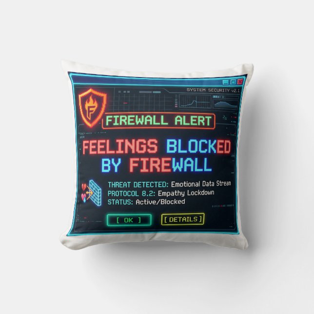 Almofada Sentimentos Bloqueados Pelo Firewall Engraçado Seg (Frente)