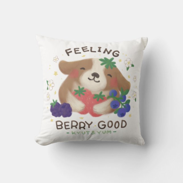 Almofada Sentindo Berry Bom: Cachorro Bonito com Cerejas (Frente)