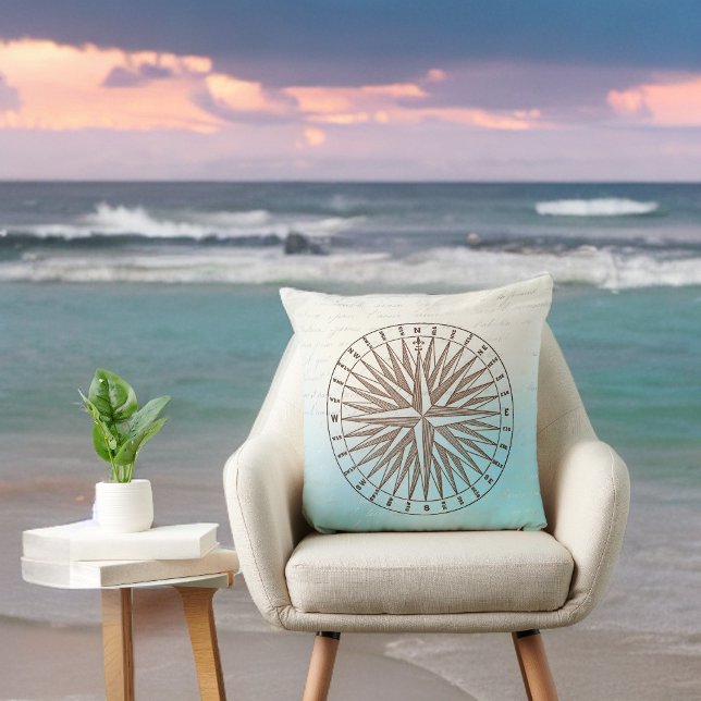 Almofada Sepia Compas Rosa a Azul com Escrita Manual (Criador carregado)