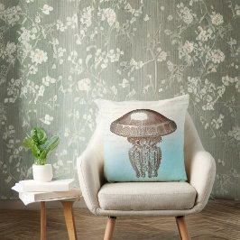 Almofada Sepia Man O War on Sky Blue and White com Escreven