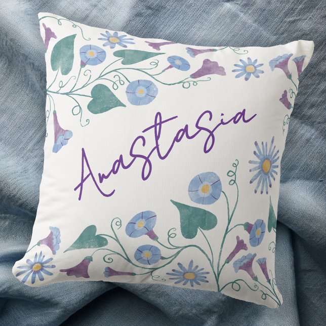 Almofada September Birth Month Morning Glory Personalized (September birthday birth month flower morning glory aster personalized custom name throw pillow gift)