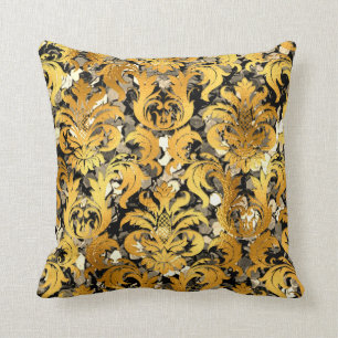 Almofada Sequin Dourado Meatllic real do Sepia do damasco