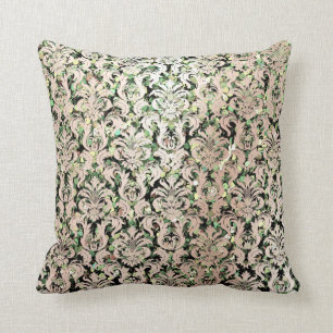 Almofada Sequin metálico Dourado do verde do damasco do