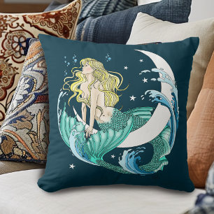Almofada Sereia Loira Lua Crescente Arte Deco Fantasia
