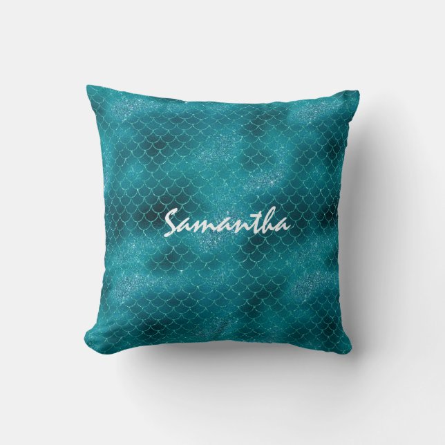Almofada Sereia Teal Sparkle personalizada (Frente)