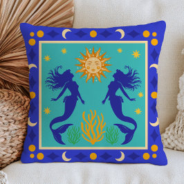 Almofada Sereias Celestiais Náutica Azul Mística