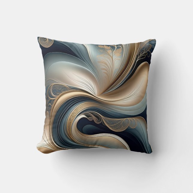 Almofada Serenata Dourada - Abstrato em Azul Turquesa e Dou (Frente)