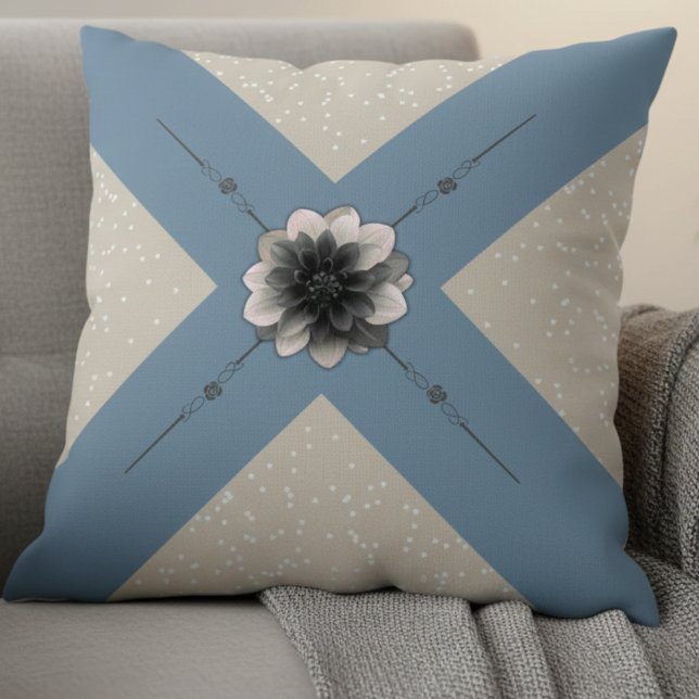 Almofada Serene Décor Dusty Blue and Beige Dahlia (Create a serene retreat. The Dahlia Pillow brings a modern calm to any sofa or chair)