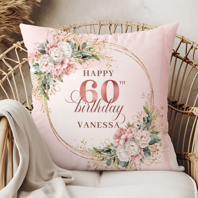 Almofada Serene Dusty Pink Eucalyptus Boho 60th birthday  (Serene Dusty Pink Eucalyptus Boho 60th birthday pillow)