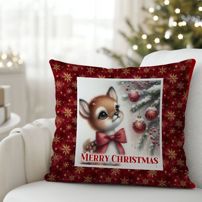 Almofada Serene Fawn Christmas Pillow Gift for Kids Winter  (Serene Fawn Christmas Pillow Gift for Kids Winter Decor)