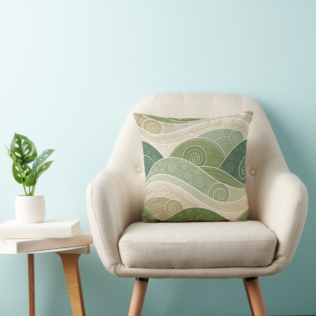 Almofada Serene Green Hills Abstract Art Pillow (Cadeira)