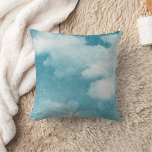 Almofada Serene Horizon Sonha Aquarela Azul e Branco