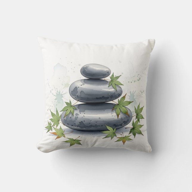 Almofada Serene Nature Zen Rock Stack Watercolor (Frente)