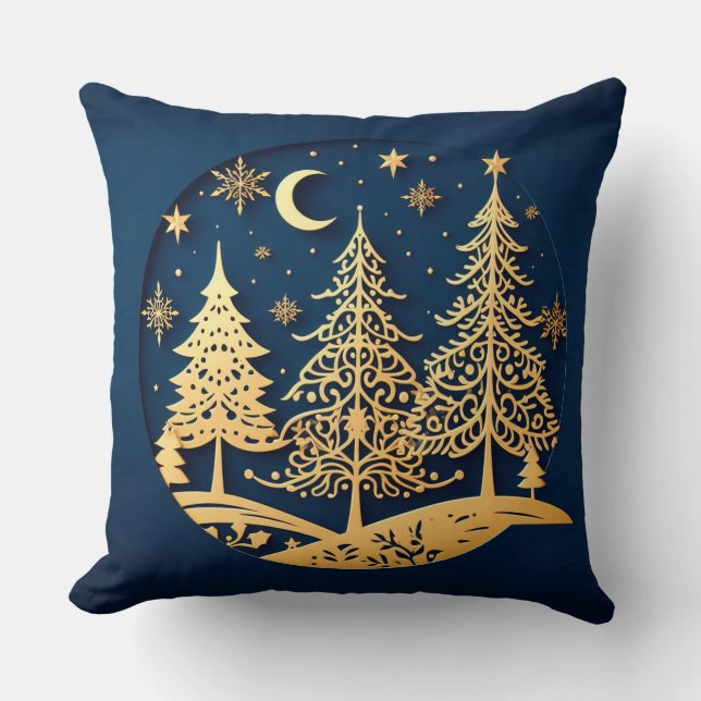 Almofada Serene Papercut Pines – Moonlit Forest (Frente)