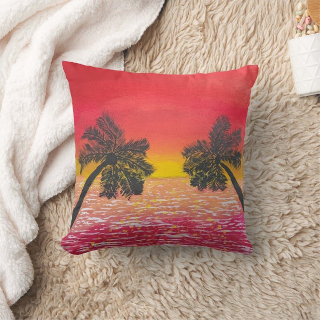 Almofada Serene Sunset Travesseiro decorativo Tropical Palm (Cobertor)