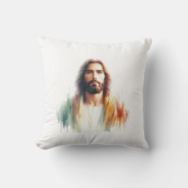 Almofada Serene Watercolor Jesus Christ Portrait – Spiritua