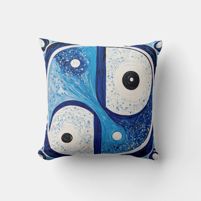 Almofada Serenidade Geométrica: Yin Yang Azul e Branco (Frente)