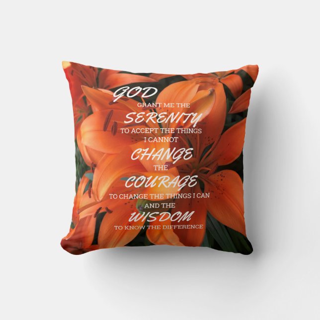 Almofada Serenity Prayer Orange Lily Flowers Foto (Frente)