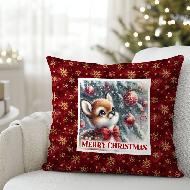 Almofada Sereno Fawn de Inverno Floresta Nevada Presente qu (Serene Winter Fawn Snowy Forest Gift kids room decor)
