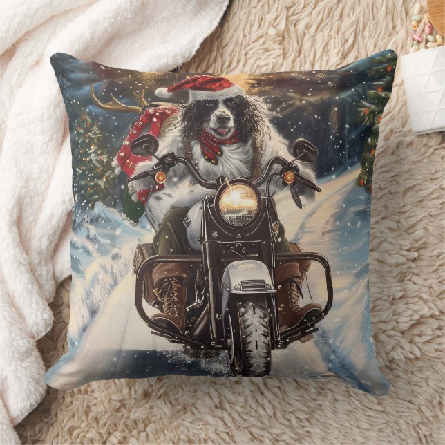 Almofada Setter Inglês Cachorro Pilotando Moto Natal (Cobertor)