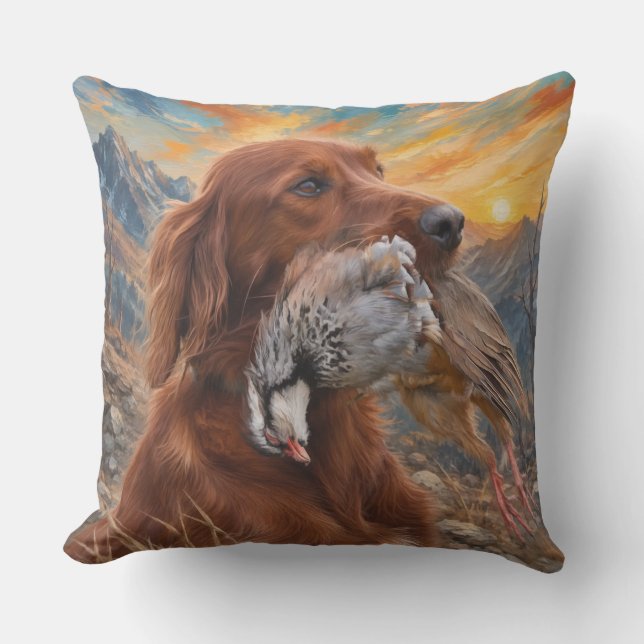 Almofada Setter Irlandês com Perdiz Chucar ,Arte  (Frente)
