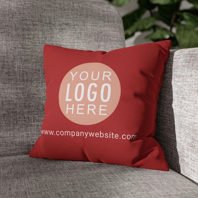 Almofada Seu escritório de logotipos comerciais mostra verm (Business Logo Circle Beige Red Throw Pillow)
