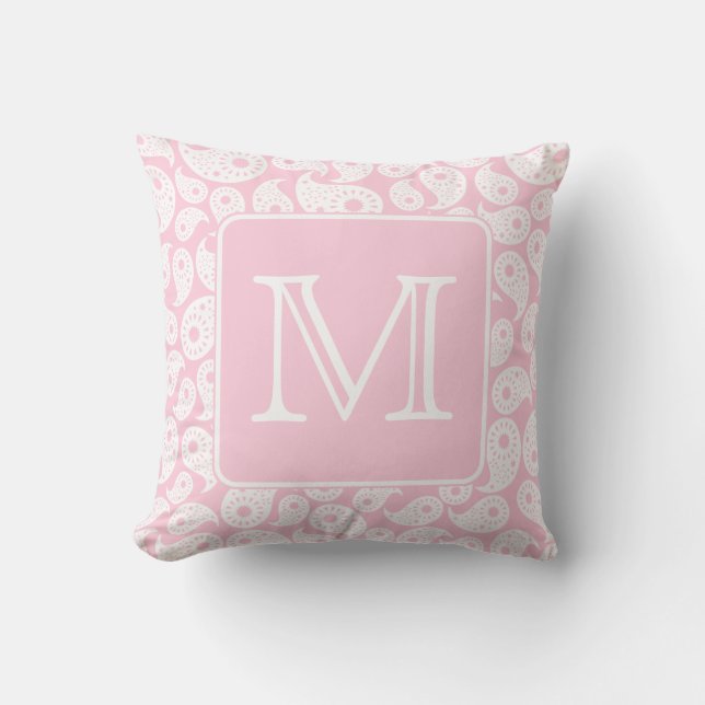 Almofada Seu monograma da letra. Teste padrão cor-de-rosa (Frente)