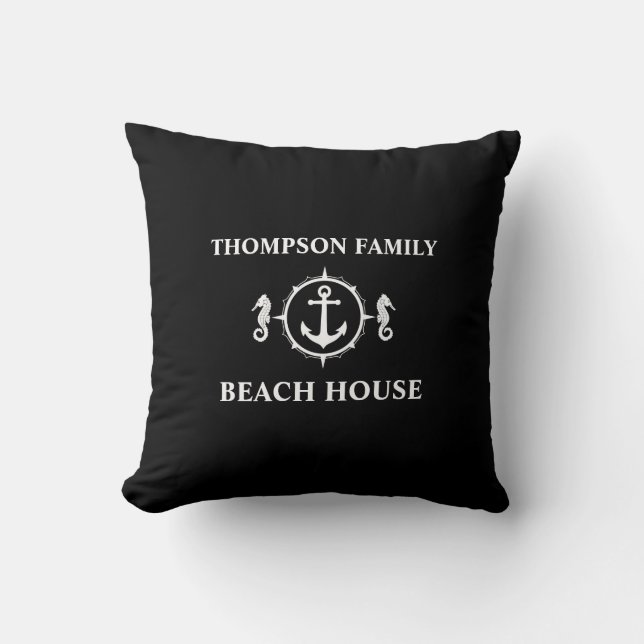 Almofada Seu nome é Beach House Anchor Black sh0a (Frente)