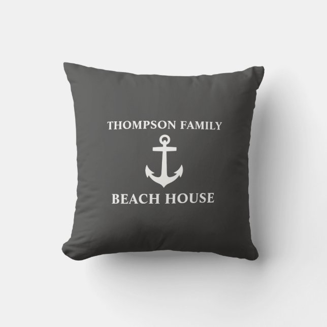 Almofada Seu nome é Beach House Anchor Cinza (Frente)