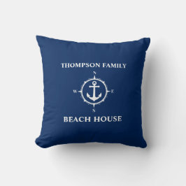 Almofada Seu nome é Beach House Compass Anchor Blue