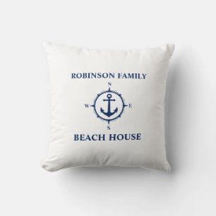 Almofada Seu Nome É Beach House Compass Anchor White