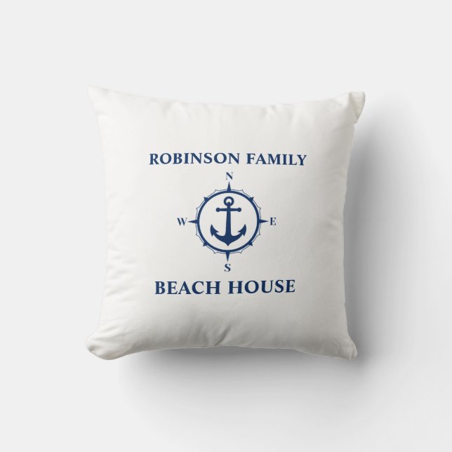 Almofada Seu nome é Beach House Compass Anchor White (Frente)