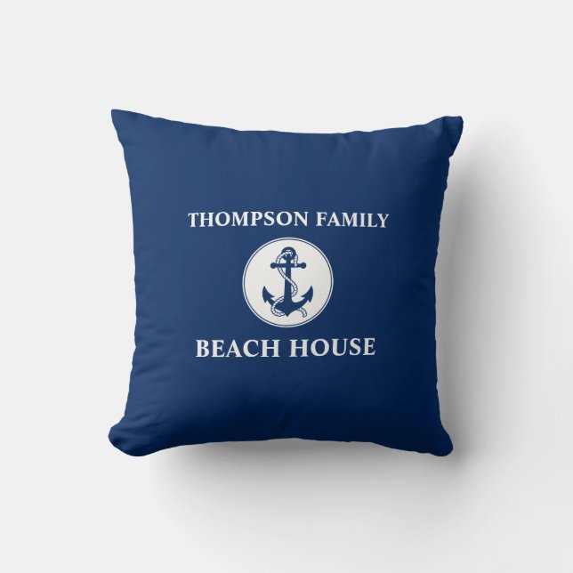 Almofada Seu nome é Beach House Rope & Anchor Blue (Frente)