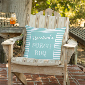 Almofada Seu nome Porch CHURRASCO Sea Green & White Persona